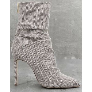 LULUS - FABRIZIA BROWN TWEED MID-CALF BOOTS